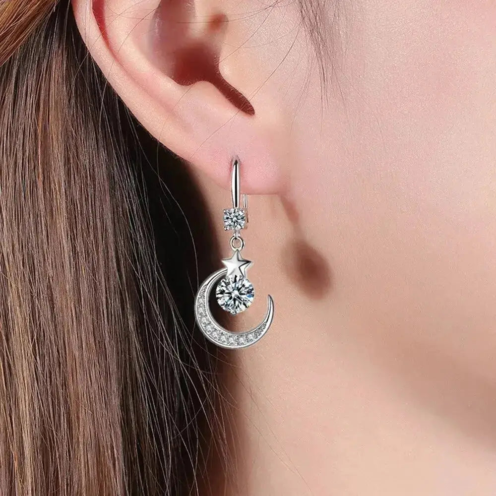 Star Moon Drop Earrings For Women Fashion Jewelry With Kyanite Stones Zinc Alloy