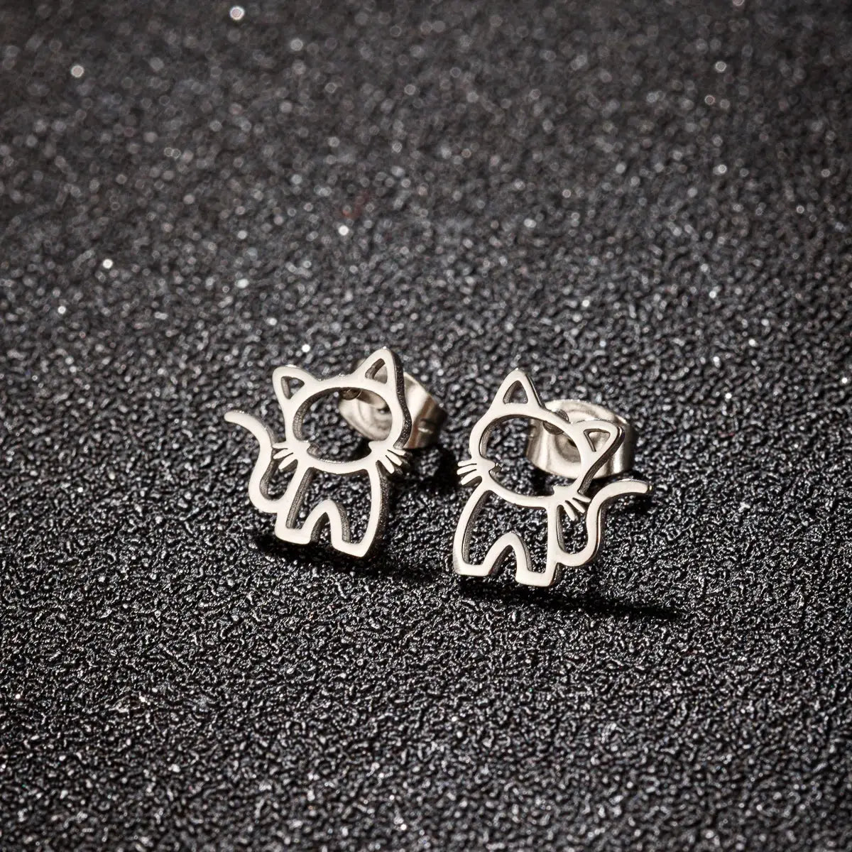 One Pair Cute Cat Stainless Steel Stud Earrings For Men Women Punk Students Gift Trendy Fashion Small Ear Studs Jewelry