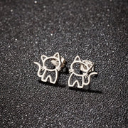 One Pair Cute Cat Stainless Steel Stud Earrings For Men Women Punk Students Gift Trendy Fashion Small Ear Studs Jewelry