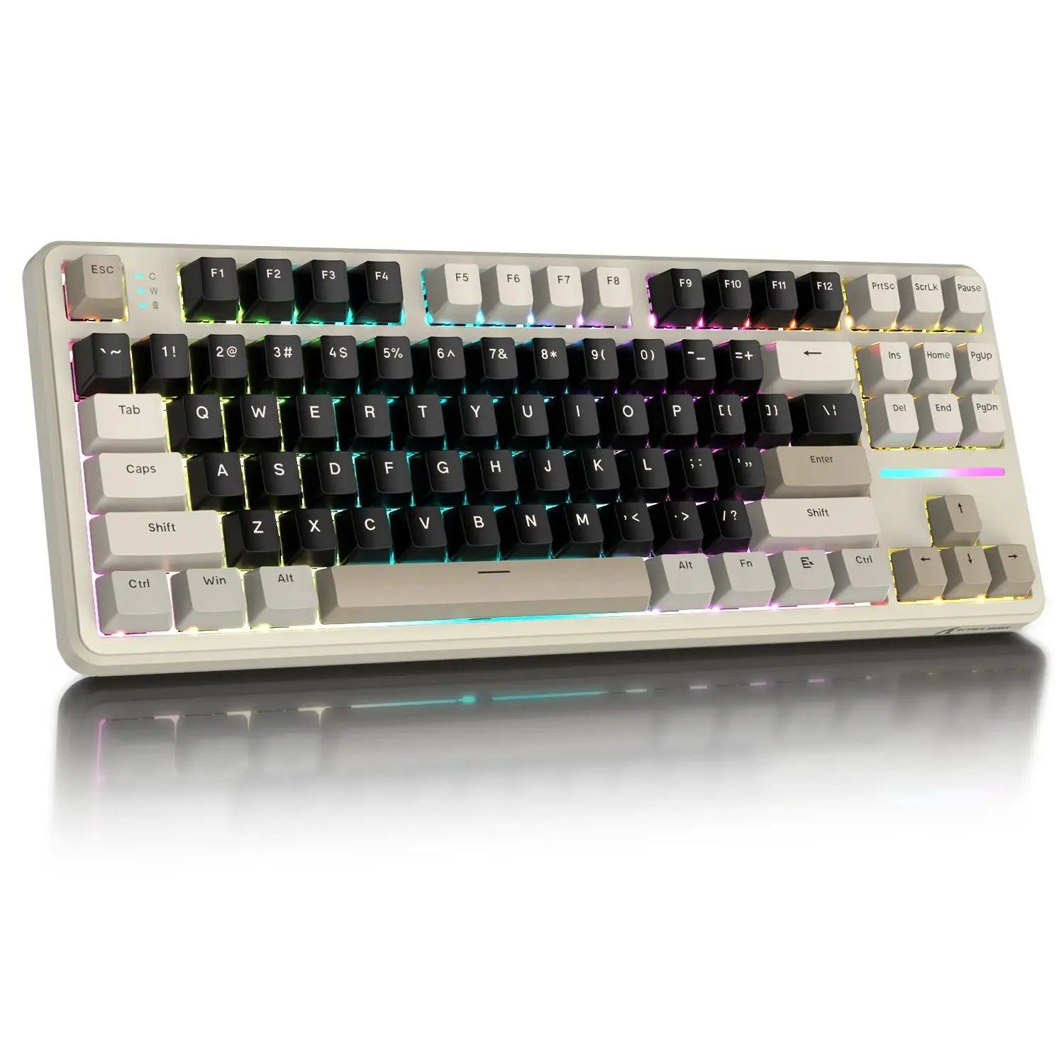 ATTACK SHARK X87 wireless mechanical keyboard by Simples Market; white chassis with rainbow RGB backlit keys