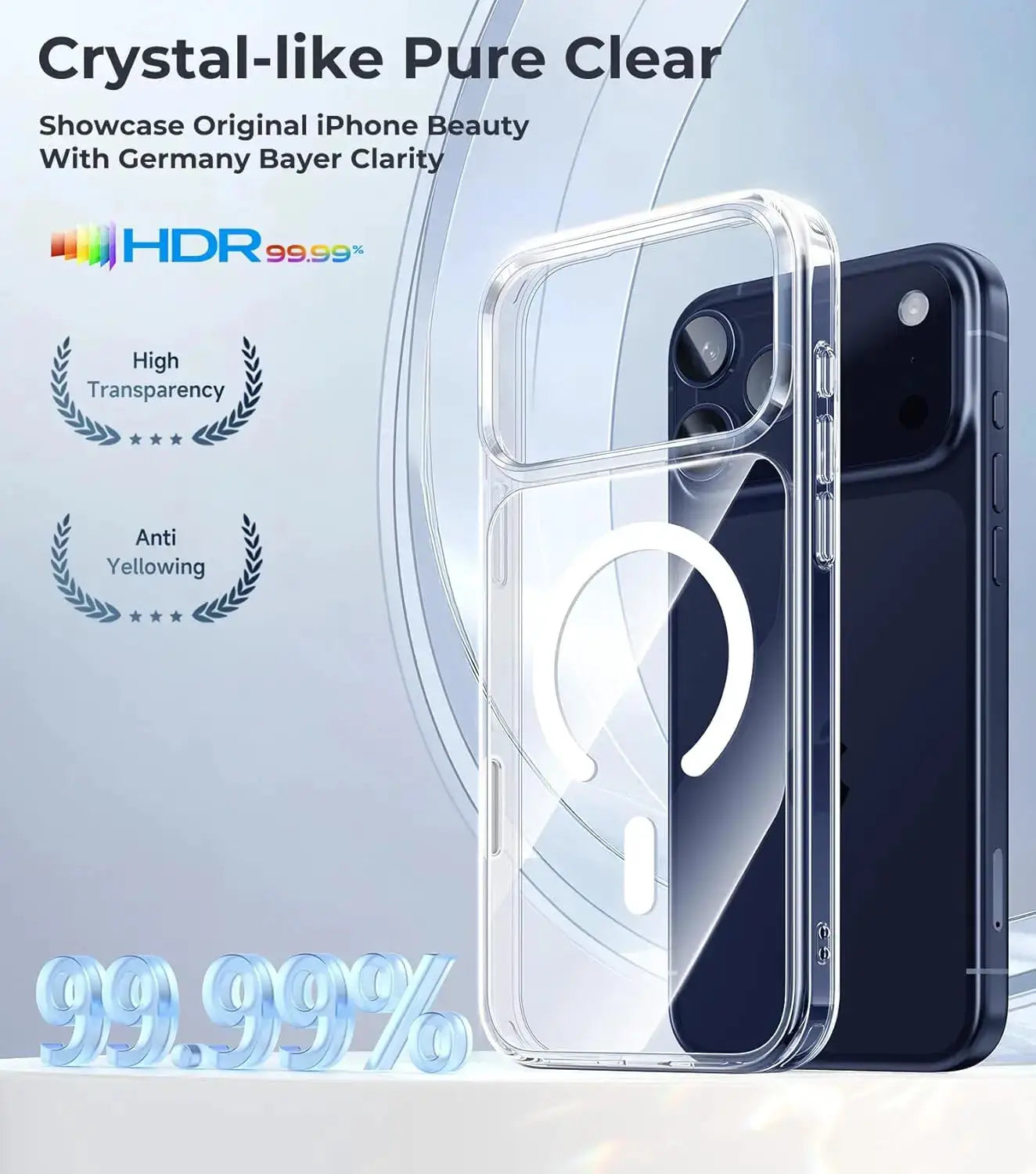 Simples Market transparent MagSafe iPhone case for 17/16 Pro Max and earlier models, crystal clear, anti-yellowing