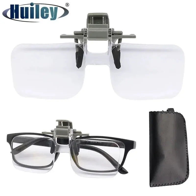 ClearView 2X Reading Magnifier Clip On Glasses For Reading And Crafting Lightweight Acrylic Loupe