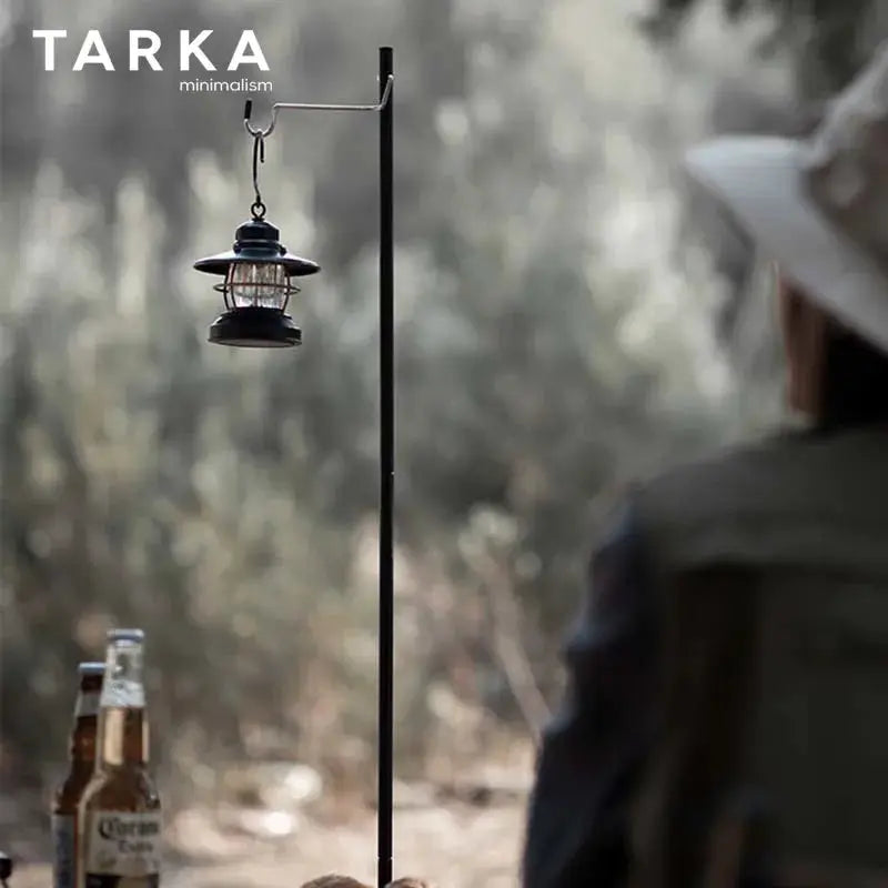 TARKA outdoor detachable light hanger on a black metal stand with adjustable length for camping