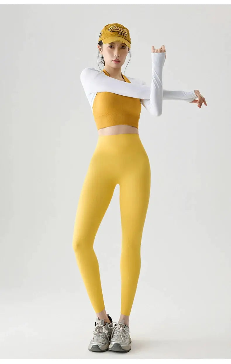 Leggings: women's yellow seamless sharkskin athletic tights for fitness, Simples Market
