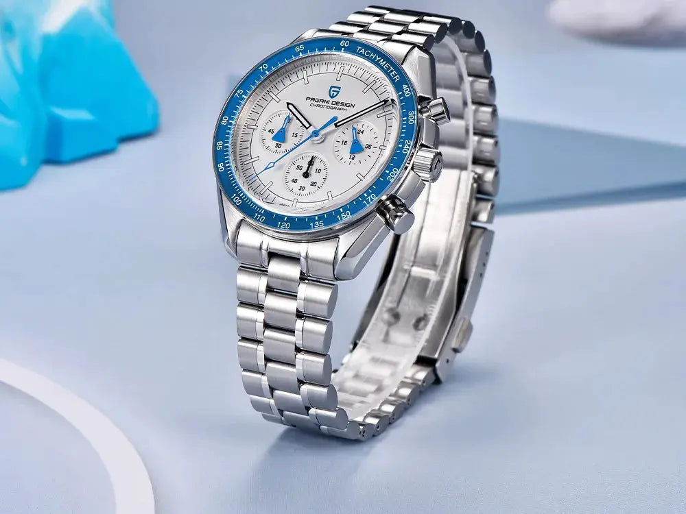 Pagani Design 500 Speedometer chronograph watch, stainless steel with blue bezel