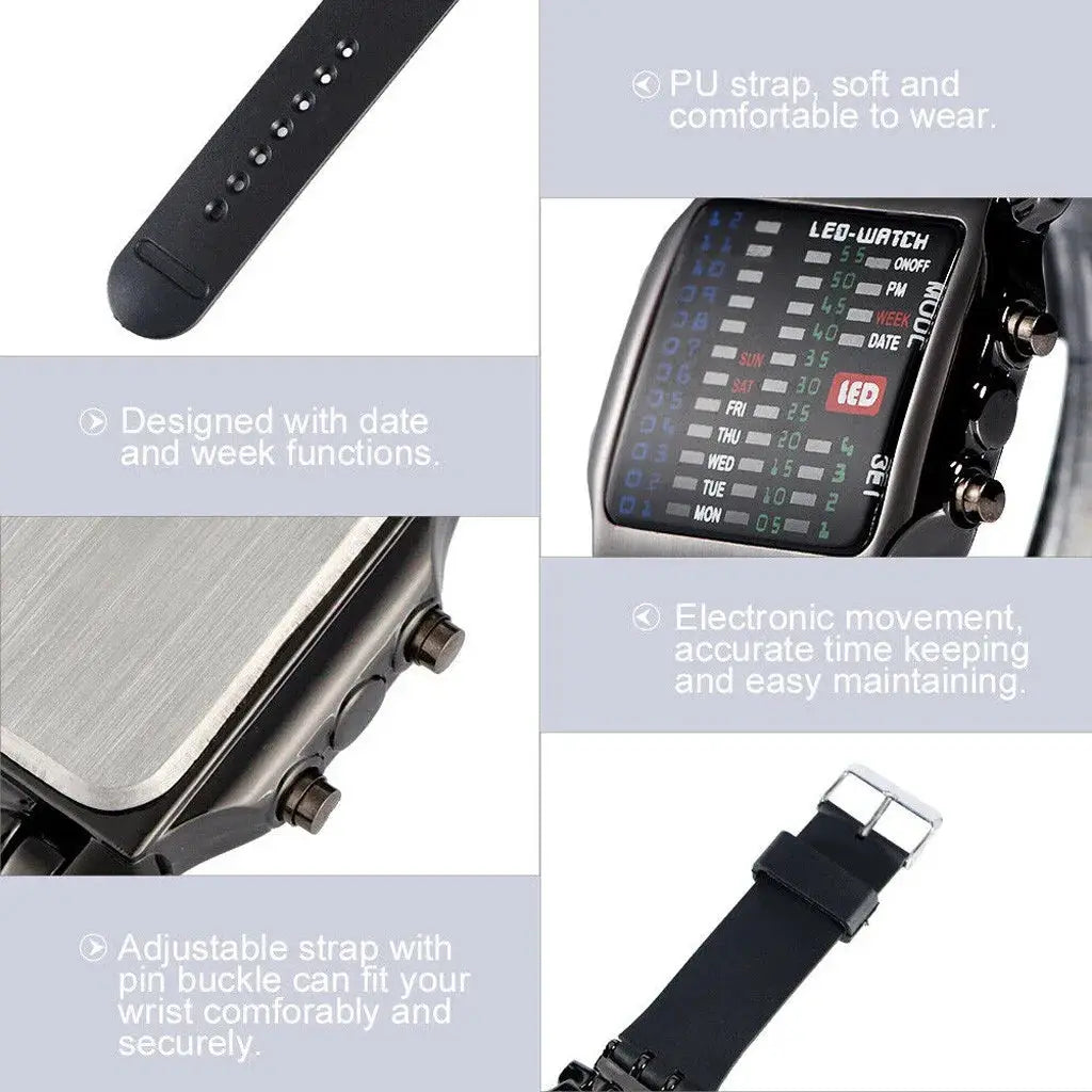 CrabTech LED Watch For Men Creative Crab Shaped Electronic Timepiece Luminous Binary Display Waterproof Multifunction