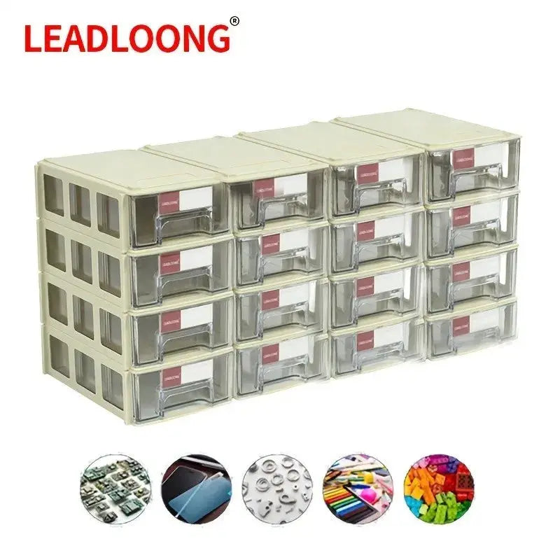 LEADLOONG 16-drawer screw parts organizer with clear drawers in beige frame