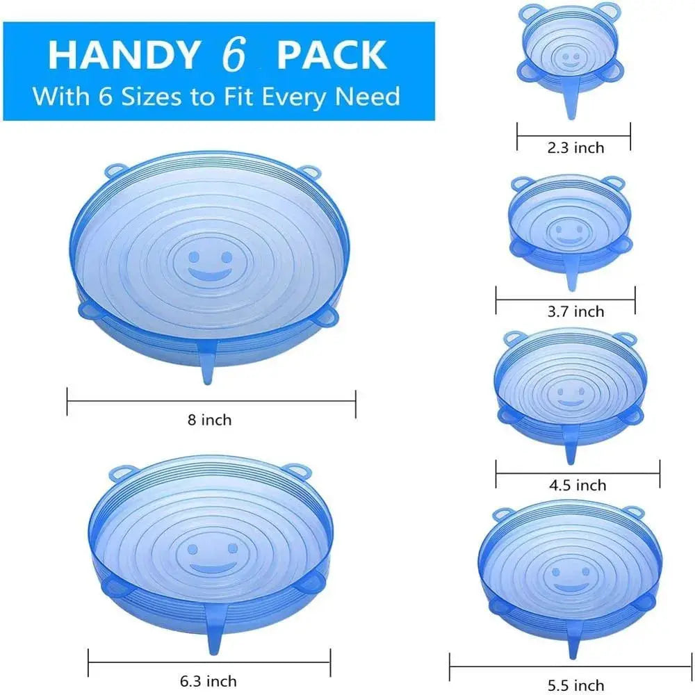 6 Pack Silicone Stretch Lids For Bowls And Containers Kitchen Microwave Covers Universal Fit Airtight Food Storage Lids
