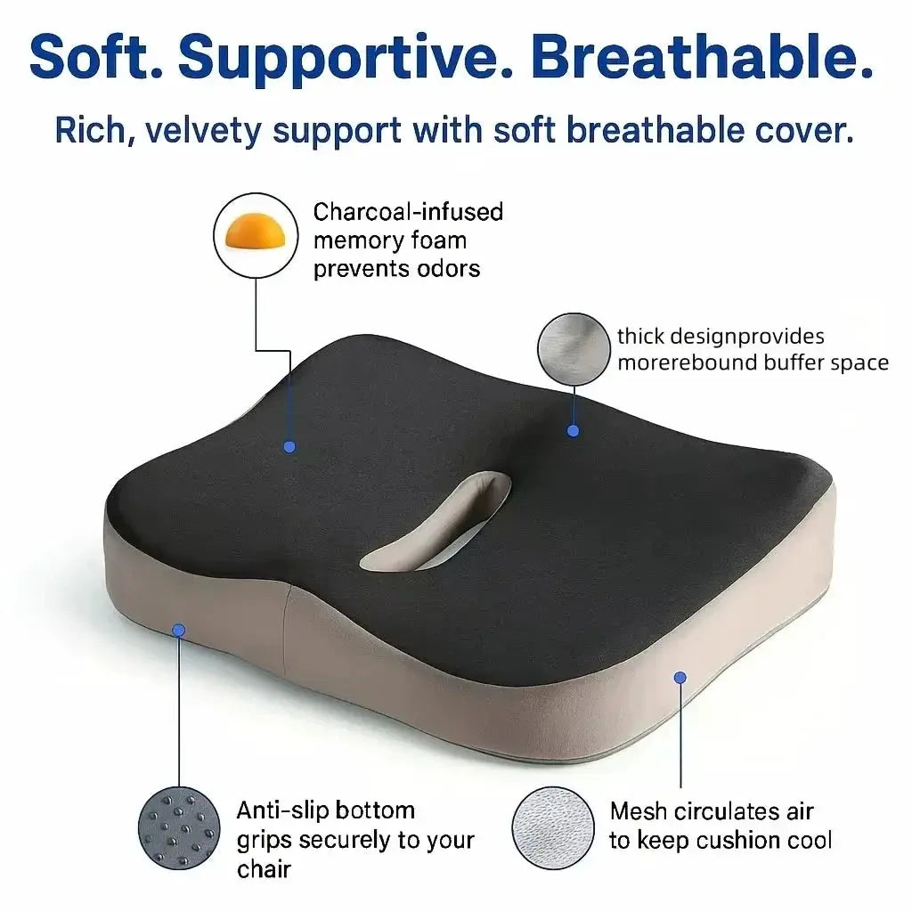 Memory Foam Seat Cushion for Tailbone Pain Relief Sciatica Back Pain Orthopedic Non Slip Office Chair Car Seat