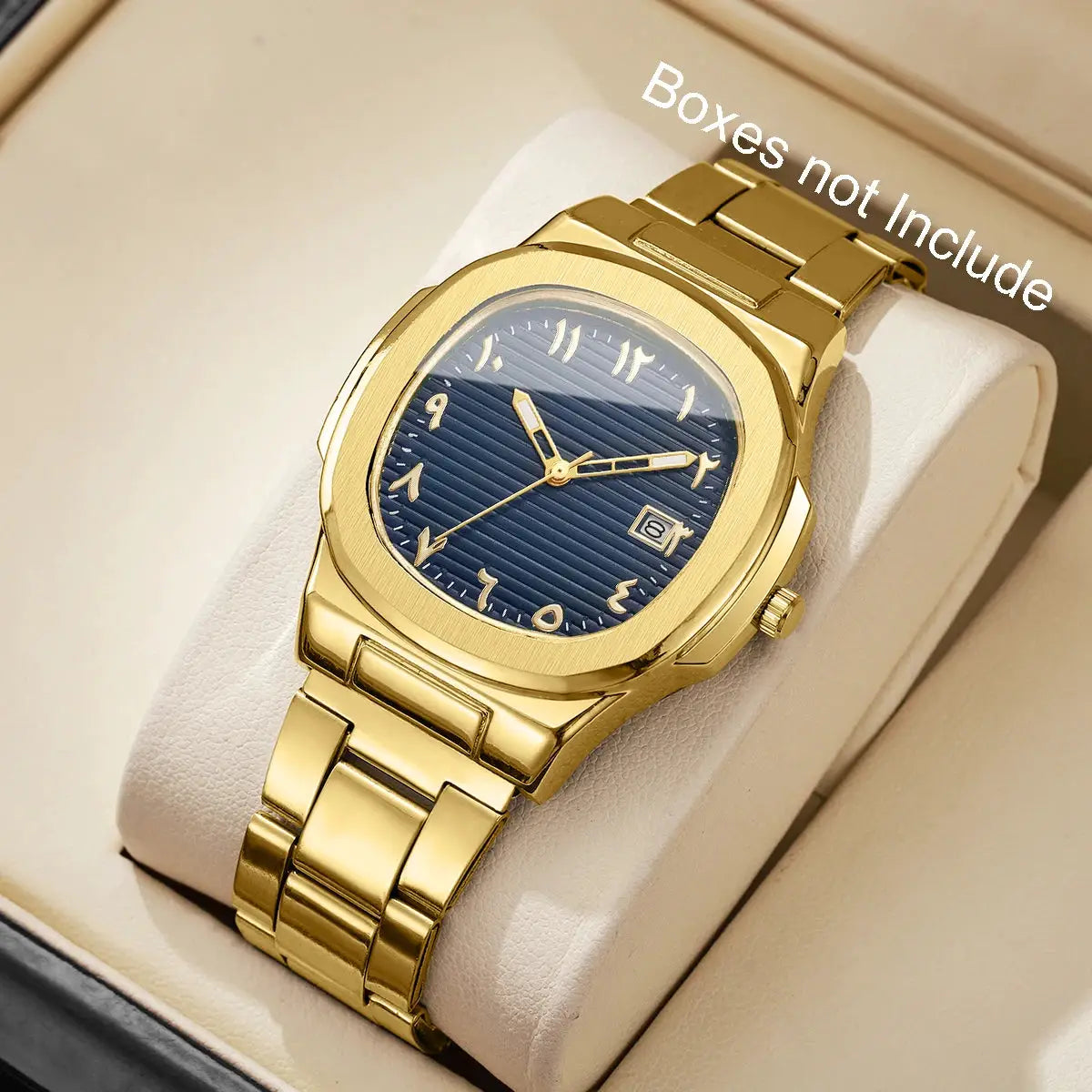 AuroraTime Luxury Square Dial Mens Business Watch Stainless Steel Strap Quartz Movement Calendar