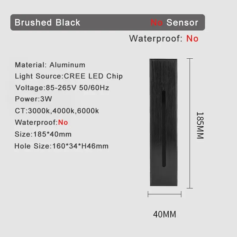 SANDIY stair lighting wall lamp, brushed black aluminum, Simples Market, 3W LED with motion sensor