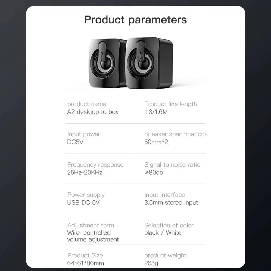 Simples Market black desktop computer speakers pair, two-speaker USB audio for PC and laptop
