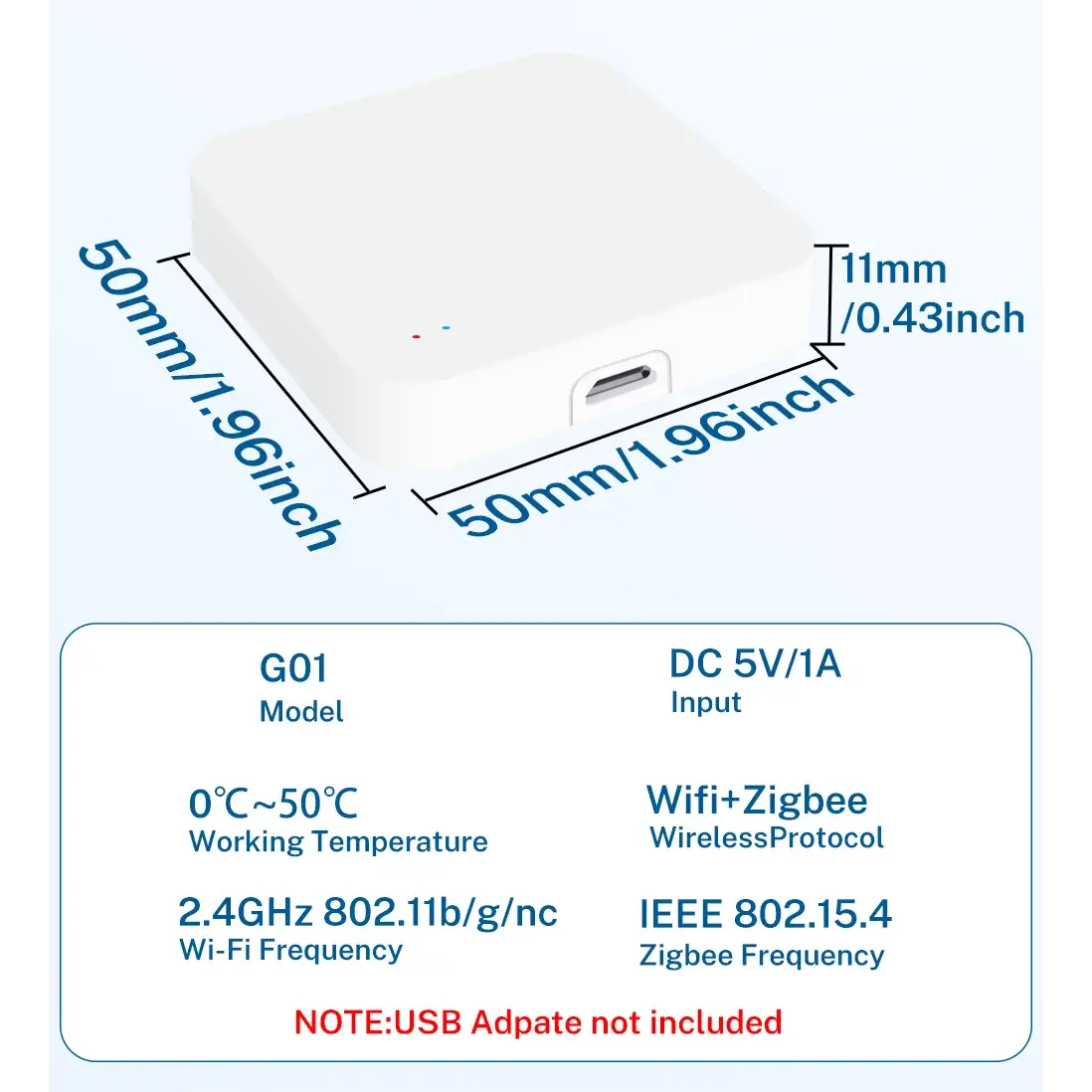 Tuya Zigbee 3.0 Gateway Hub white cube with USB-C port, Simples Market