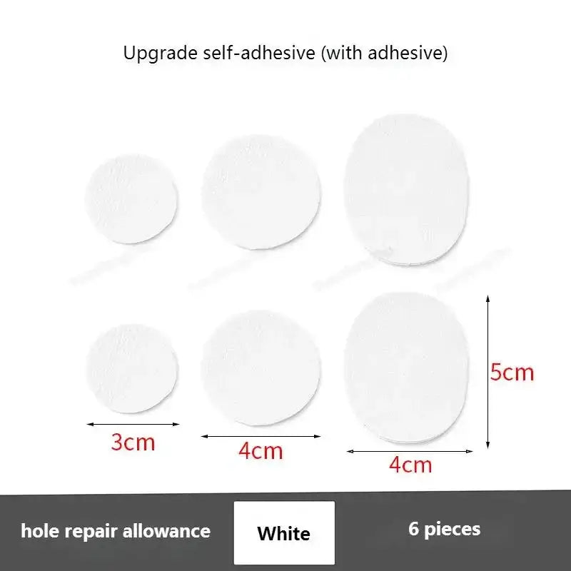 Simples Market white sports shoe repair patches; six self-adhesive circular patches (3–5 cm) for heel and vamp repair.