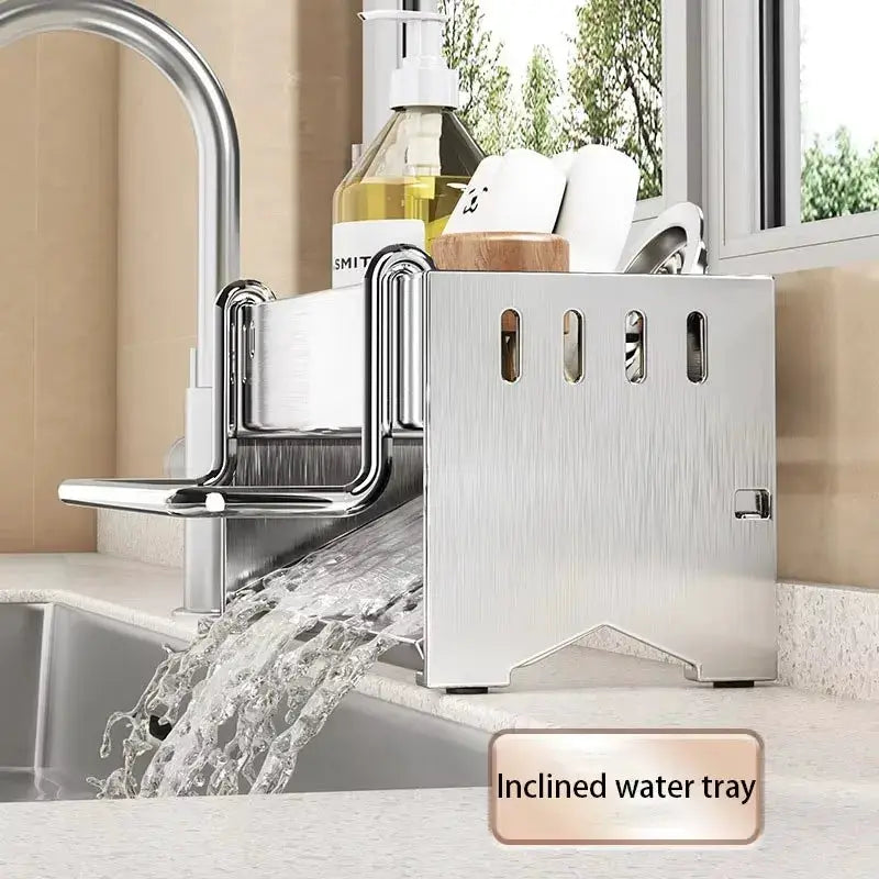 Simples Market kitchen stainless steel sponge rack with inclined water tray on sink counter
