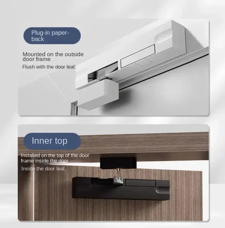 Door closer stopper, white automatic door closer with outer-mount and inner-top installation