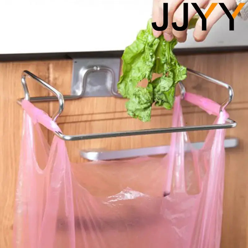 JJYY Kitchen Trash Rack Holder For Cabinet Doors And Closets Stainless Steel Garbage Bag Organizer