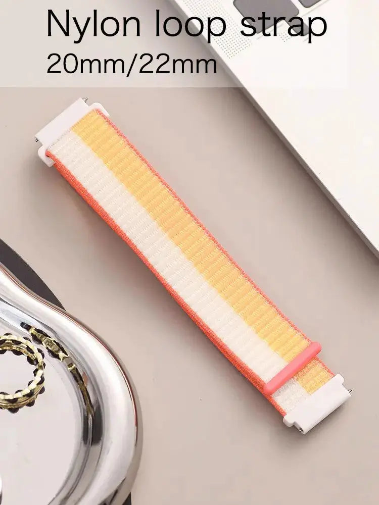 Nylon loop watch strap for Redmi/Xiaomi watches, yellow white orange striped, 20mm/22mm