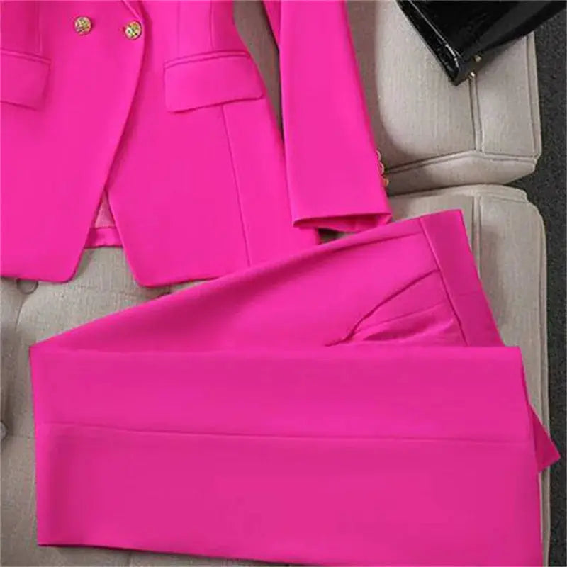 Simples Market pink 2-piece blazer pants set for women, bright fuchsia office suit