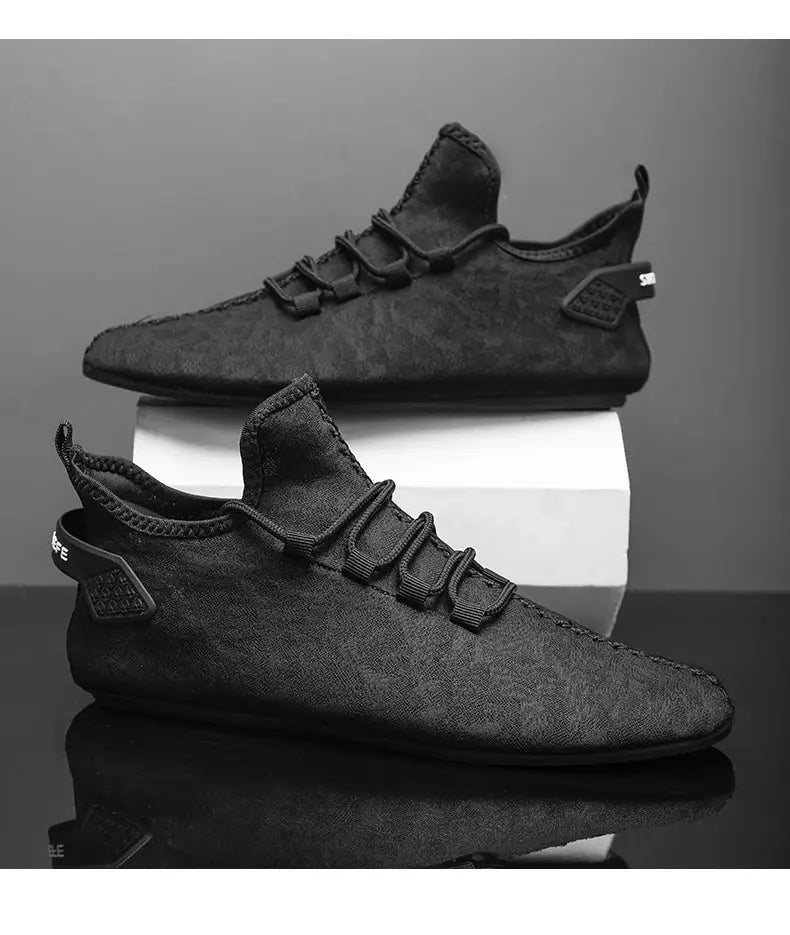 YRZL men's black mesh loafers driving moccasins, breathable casual flats, 2 shoes shown