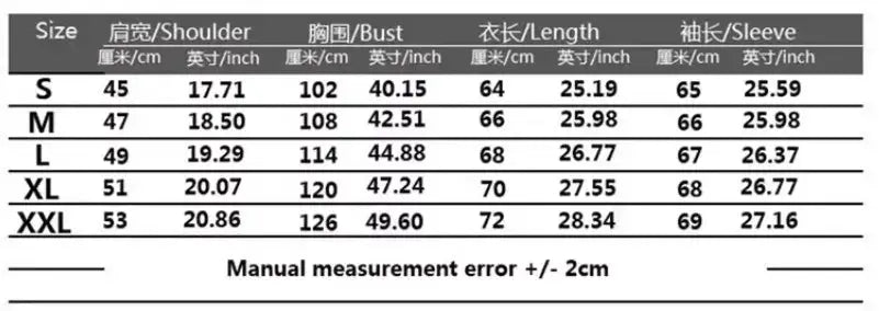 Jacket size chart by Simples Market; New Winter Jacket Men; S–XXL with shoulder, bust, length, sleeve cm/in