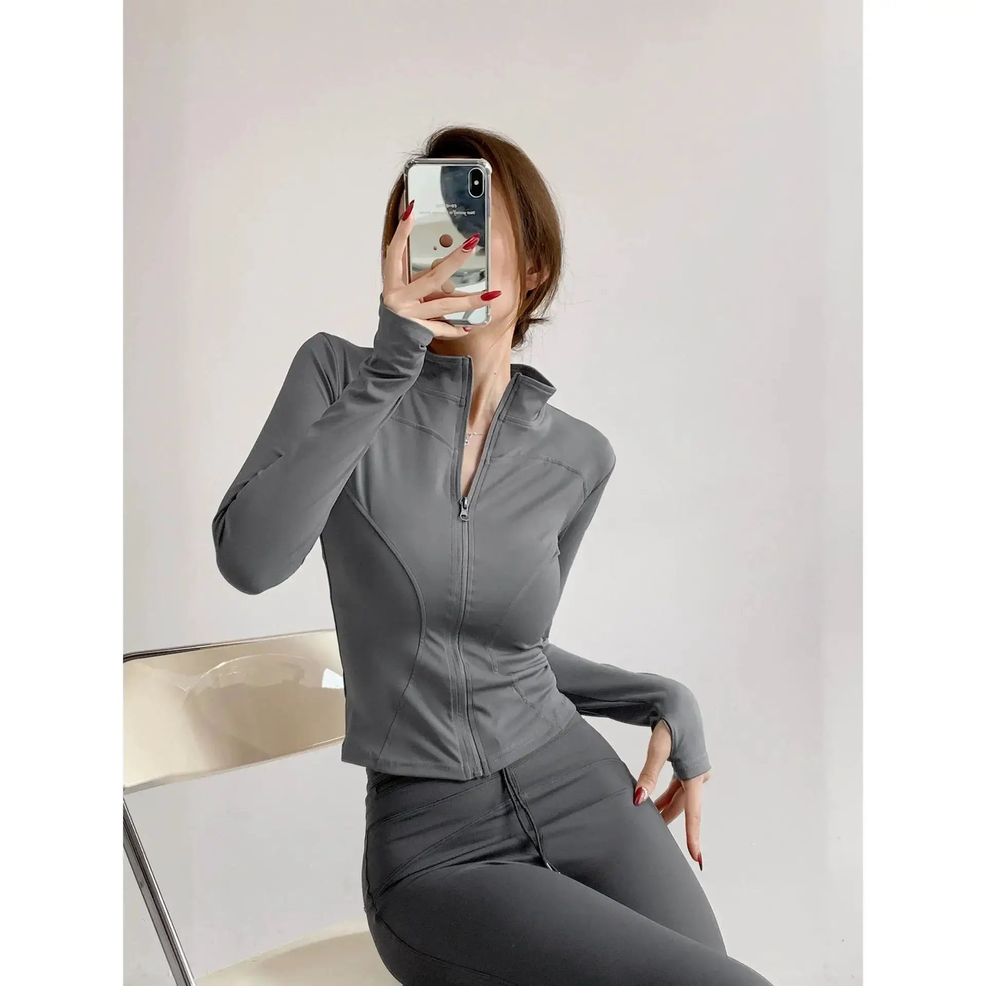 Sun Quick Drying Womens Sports Coat Slim Fit Yoga Jacket With Full Length Zipper For Running And Fitness