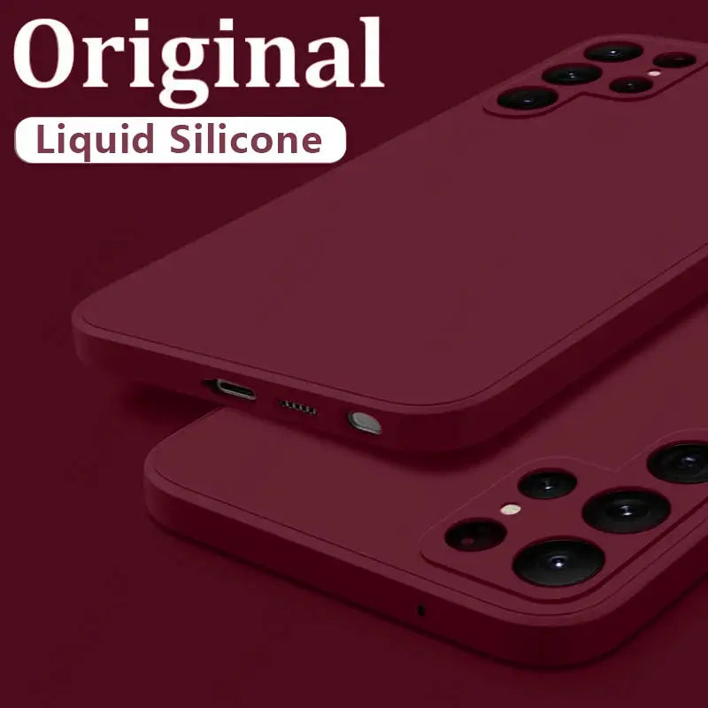 Simples Market Original Liquid Silicone shockproof Samsung Galaxy phone case, two maroon red covers shown