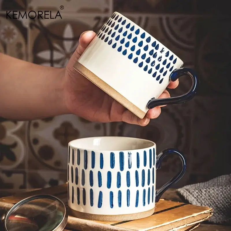 KEMORELA Nordic Ceramic Cup 450ml Large Capacity Coffee Milk Mug With Handle Retro Style Breakfast Oatmeal Gift Set