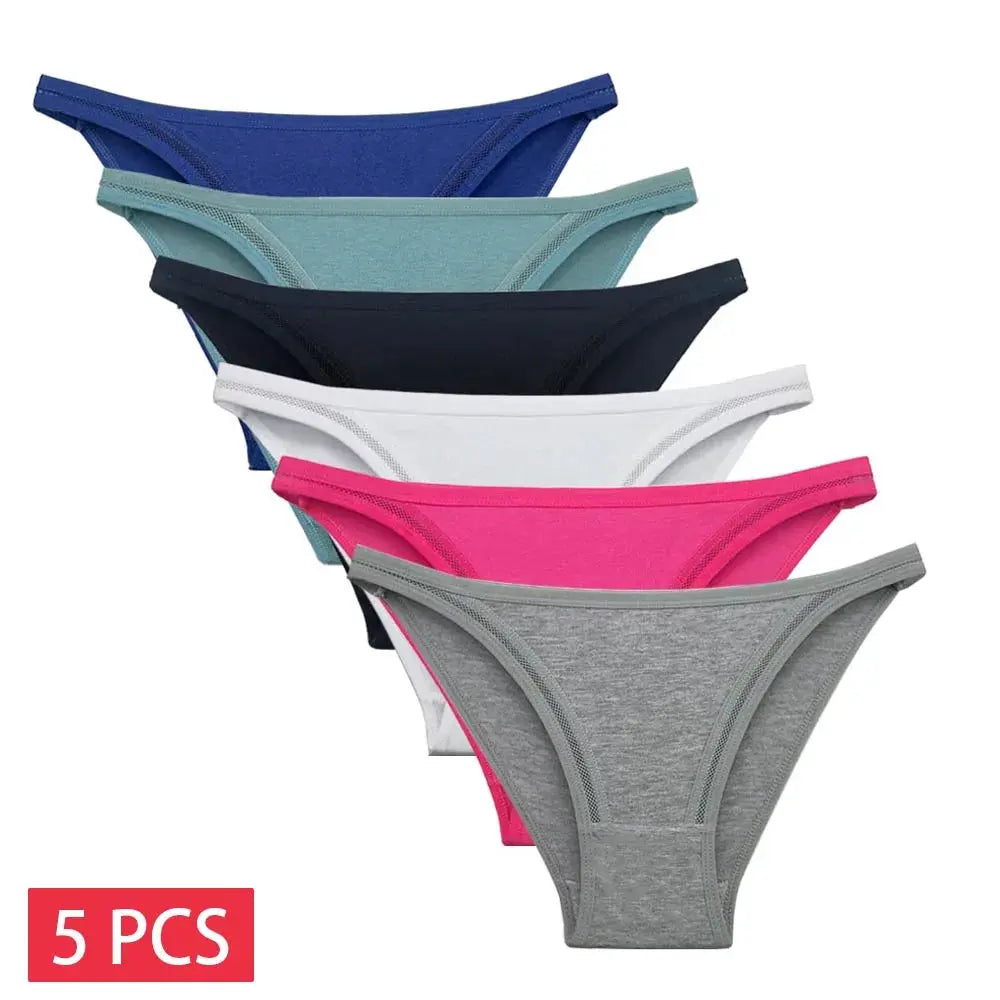 5-piece set of low-rise cotton panties for women in assorted colors