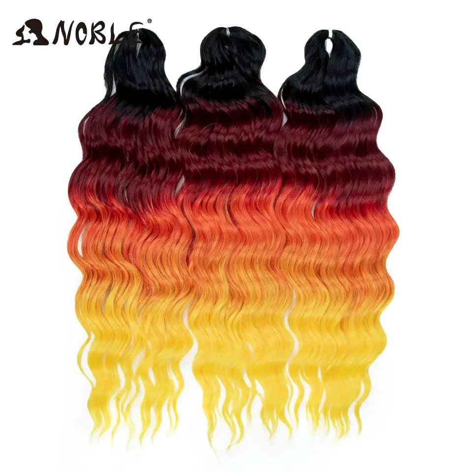 Noble Hair synthetic loose deep wave 24-inch braiding hair extensions, ombre black to burgundy to orange to yellow, 3 bundles