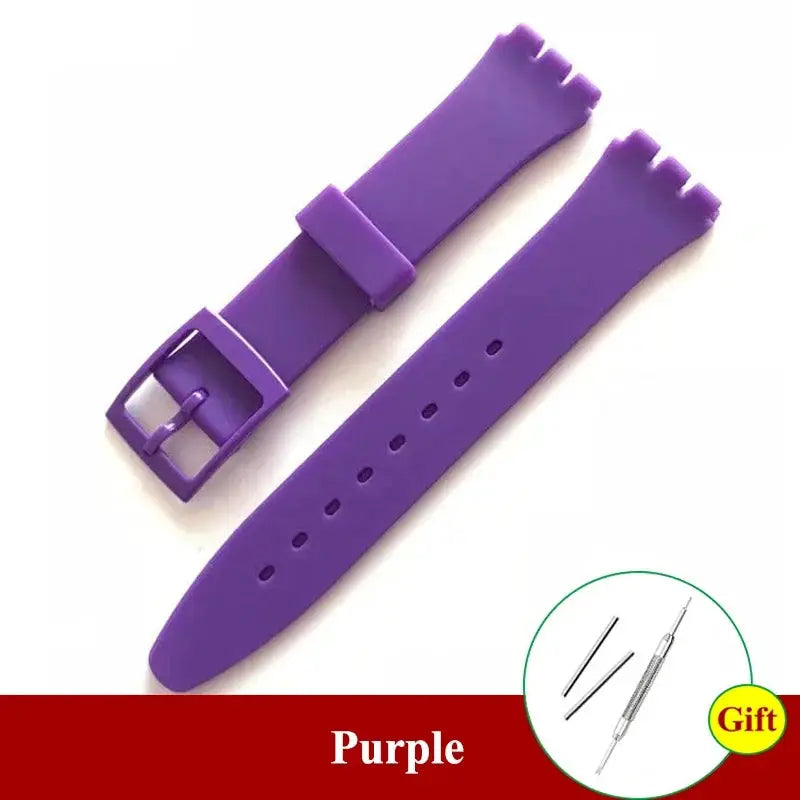 Simples Market purple silicone Swatch watch band, 16–20mm replacement strap with buckle