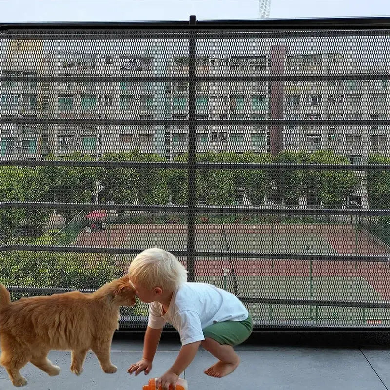 Foldable Breathable Mesh Dog Barrier Fence With 4 Hooks For Stairs And Rooms Safe Playpen