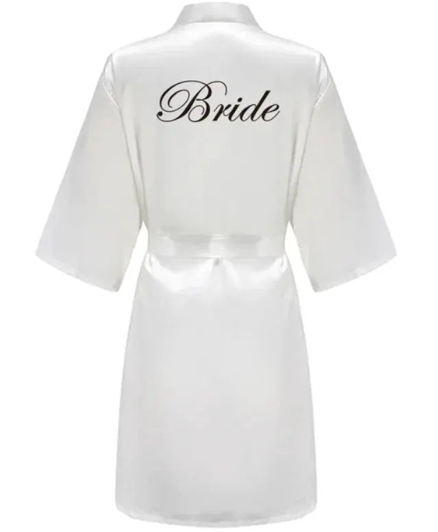 BridalGlow Team Bride Satin Kimono Robe for Weddings Black Lettering Bridesmaid Pajama Bathrobe