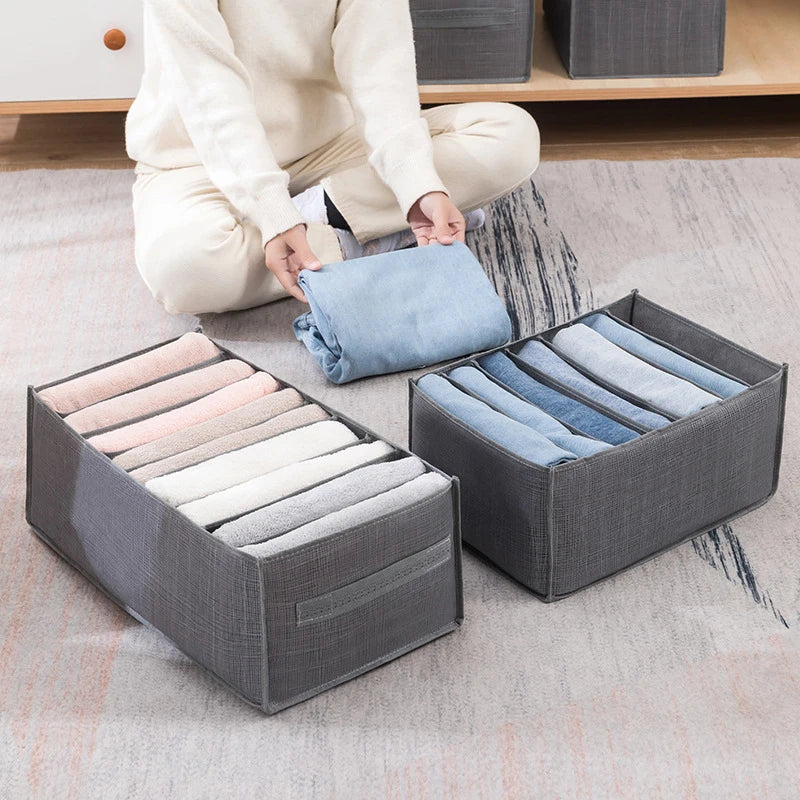 Simples Market gray fabric storage boxes, 2 organizers for jeans and clothes.