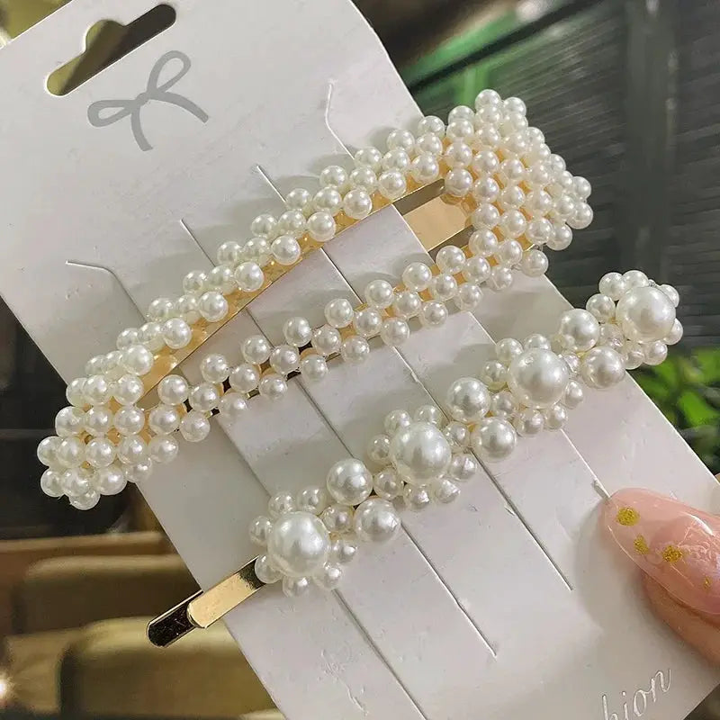 Korean Inspired Luxe Pearl Hair Clips With Geometric Alloy And Plastic Pins For Women Secure Fashion Accessory