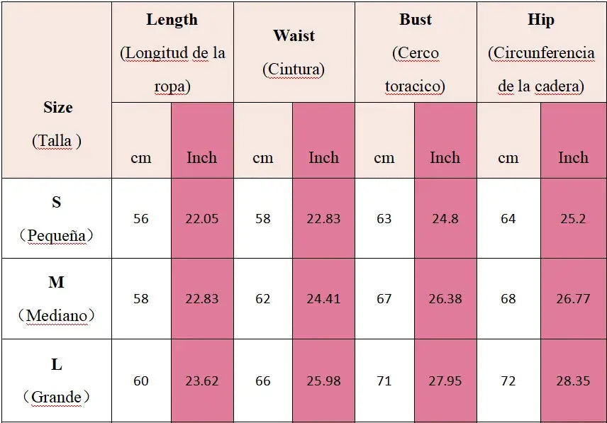 Simples Market size chart for Women's Yoga Rompers: S–L with Length, Waist, Bust, Hip measurements (cm/in).