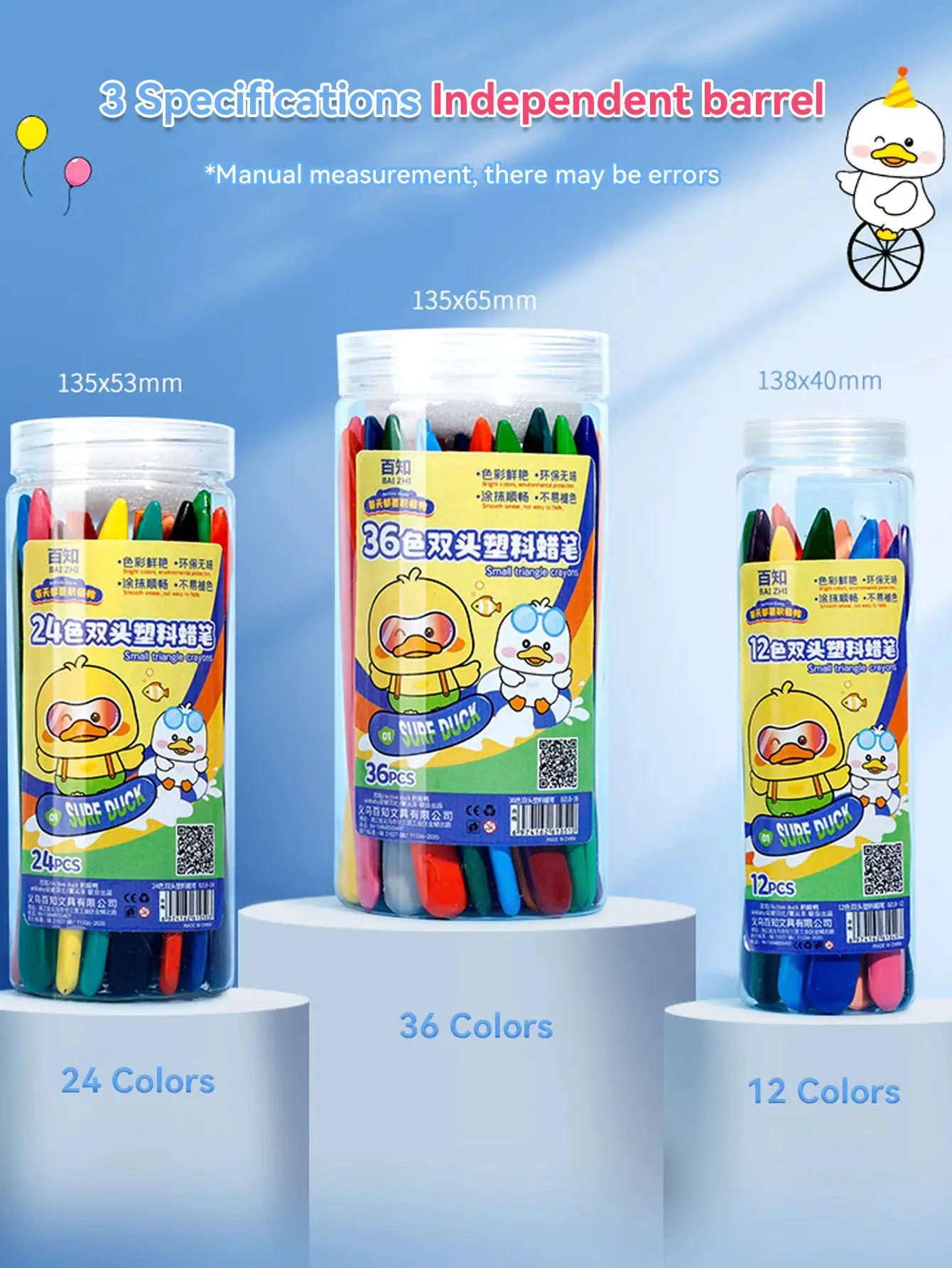 Simples Market 12-36 color kawaii double-headed triangle crayons set in three clear jars