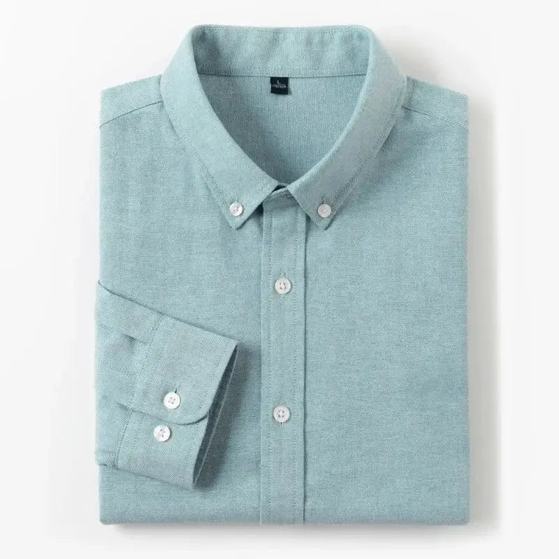 Men's slim-fit oxford cotton shirt, light teal, long sleeves, Simples Market