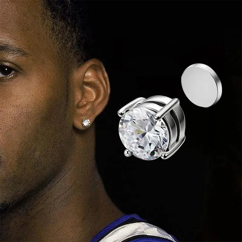 Crystal Magnetic Ear Stud Clip Earrings For Men And Women Unisex Non Piercing Punk Round Zircon Stainless Steel