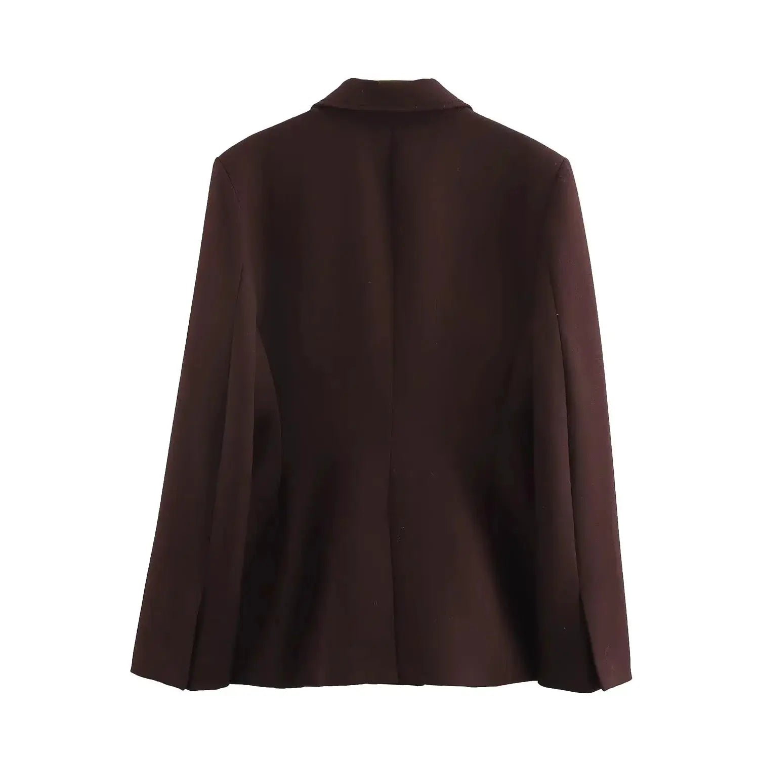 KONDALA brown blazer for women, solid color with a loose straight-fit silhouette back view