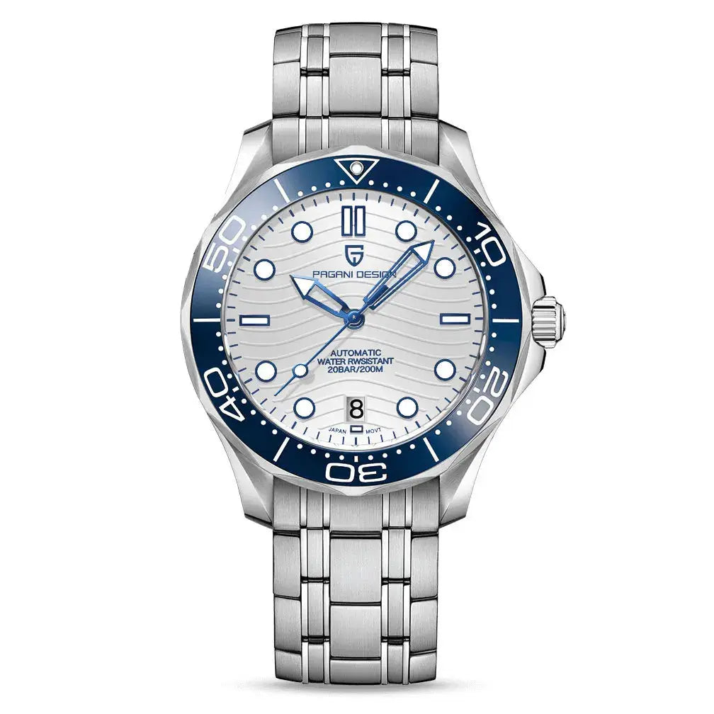 PAGANI DESIGN watch; stainless steel bracelet, blue bezel
