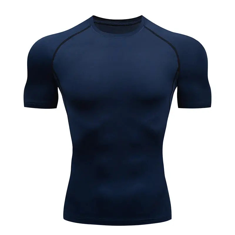Men's navy blue compression T-shirt, short sleeves for running and gym workouts