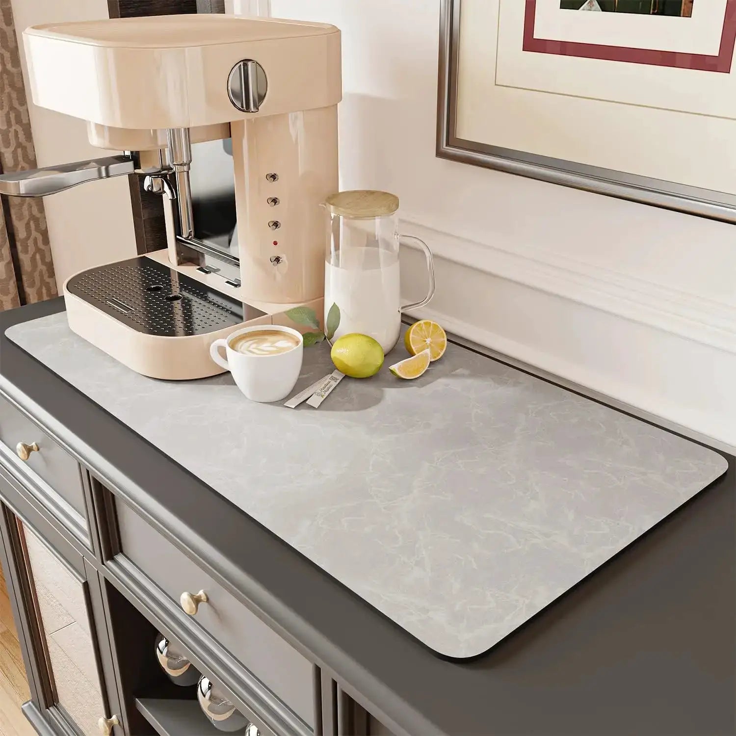 Coffee Machine Mat With Rubber Backing Water Absorbent Dish Drying Pad For Kitchen Worktop Drainage And Home Decor