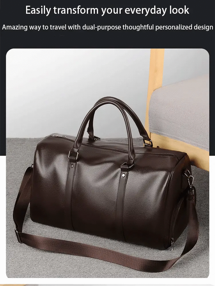 Simples Market Retro New Short Trip Bag, brown PU leather duffel with top handles and removable shoulder strap