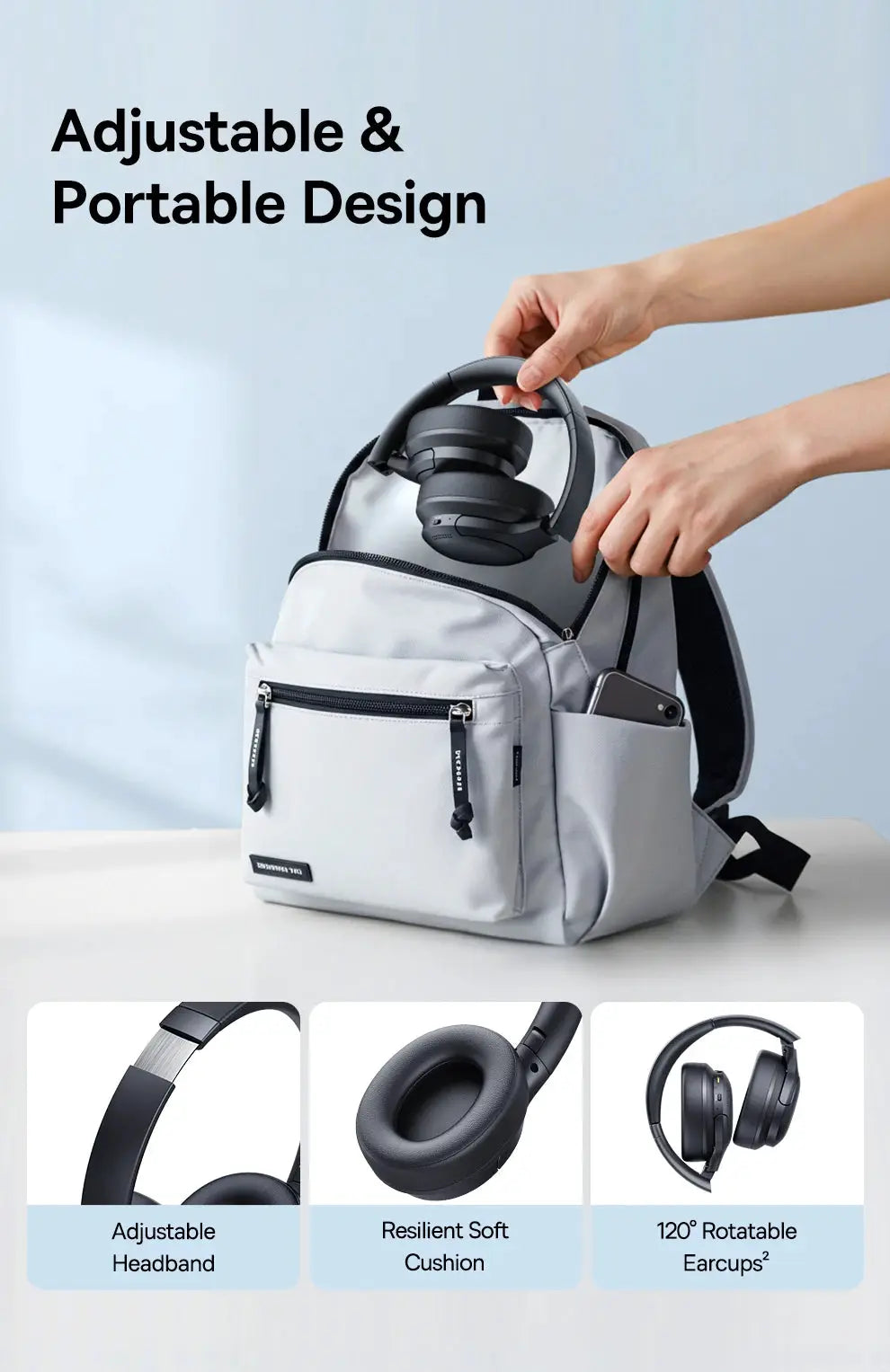Baseus wireless over-ear headphones with 40mm drivers, foldable, black/gray by Simples Market.