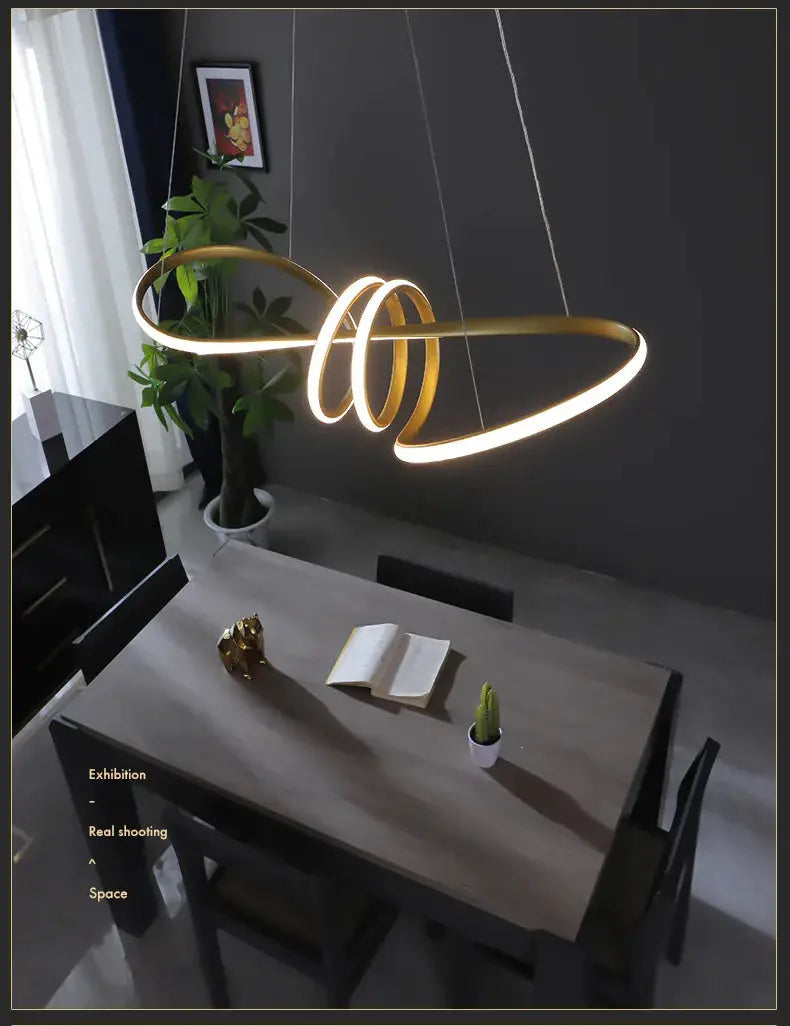 Simples Market modern kitchen island pendant light with gold looping rings, remote-dimming LED hanging lamp
