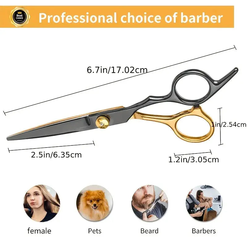 Hair cutting scissors set black and gold with thinning shears and barber kit accessories