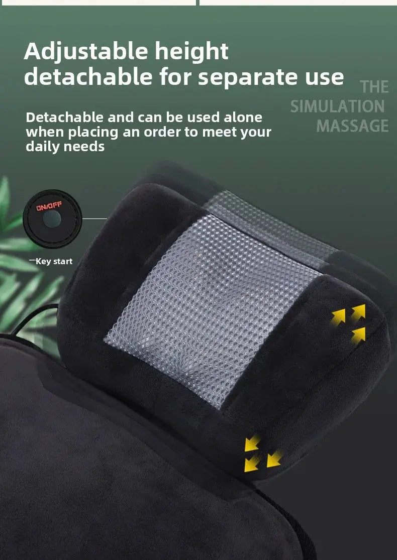 Massage seat cushion by Simples Market with heating, adjustable lumbar airbag, black fabric for home/office use