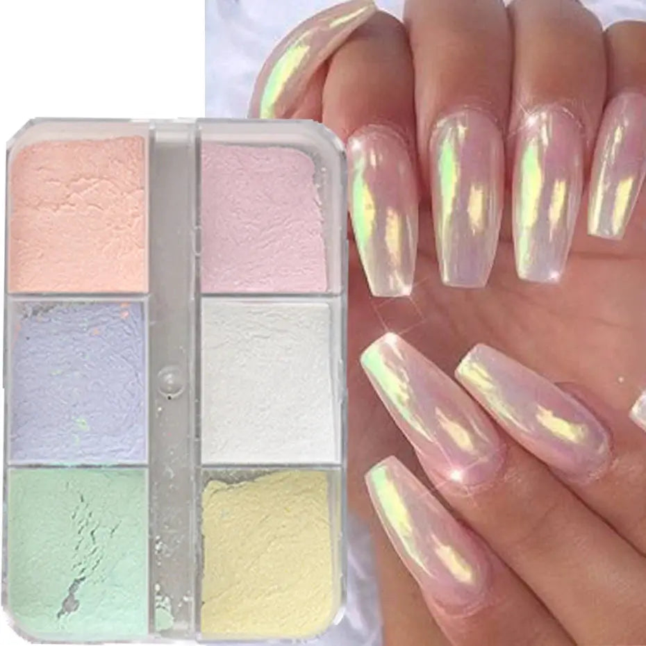 Moonlight Mirror Nails Powder Metallic Chrome Effect Pigments For Iridescent Aurora Shine