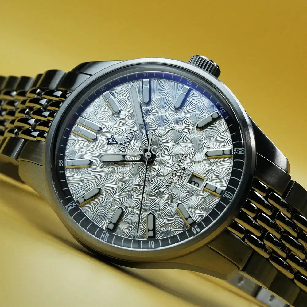 CADISEN men's automatic wristwatch with blue dial, stainless steel case and bracelet